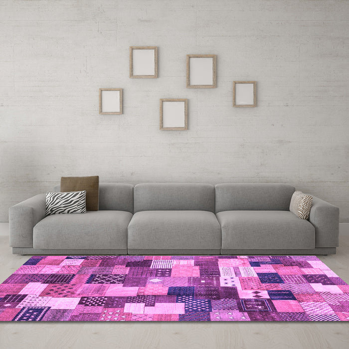 Machine Washable Checkered Purple Modern Area Rugs in a Living Room, wshabs3367pur