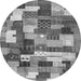 Round Machine Washable Checkered Gray Modern Rug, wshabs3367gry