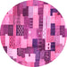 Round Machine Washable Checkered Pink Modern Rug, wshabs3367pnk