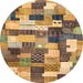 Round Abstract Orange Checkered Rug, abs3367