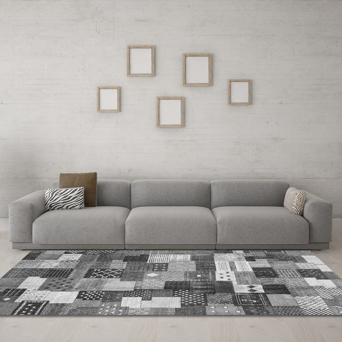 Machine Washable Checkered Gray Modern Rug in a Living Room,, wshabs3367gry