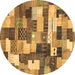 Round Machine Washable Checkered Brown Modern Rug, wshabs3367brn