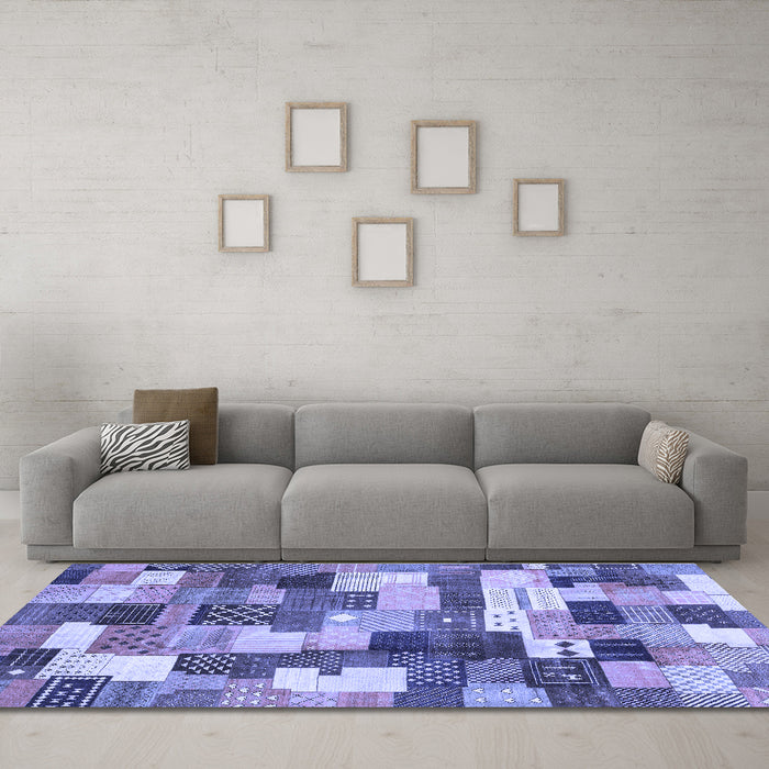Machine Washable Checkered Blue Modern Rug in a Living Room, wshabs3367blu