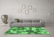 Machine Washable Checkered Emerald Green Modern Area Rugs in a Living Room,, wshabs3367emgrn