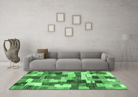 Machine Washable Checkered Emerald Green Modern Rug, wshabs3367emgrn