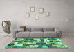 Machine Washable Checkered Turquoise Modern Area Rugs in a Living Room,, wshabs3367turq