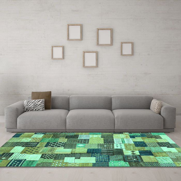 Machine Washable Checkered Turquoise Modern Area Rugs in a Living Room,, wshabs3367turq