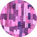 Round Machine Washable Checkered Purple Modern Area Rugs, wshabs3367pur