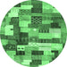 Round Machine Washable Checkered Emerald Green Modern Area Rugs, wshabs3367emgrn