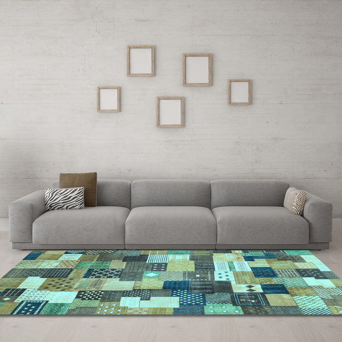 Machine Washable Checkered Light Blue Modern Rug in a Living Room, wshabs3367lblu