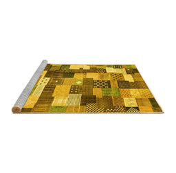 Sideview of Machine Washable Checkered Yellow Modern Rug, wshabs3367yw