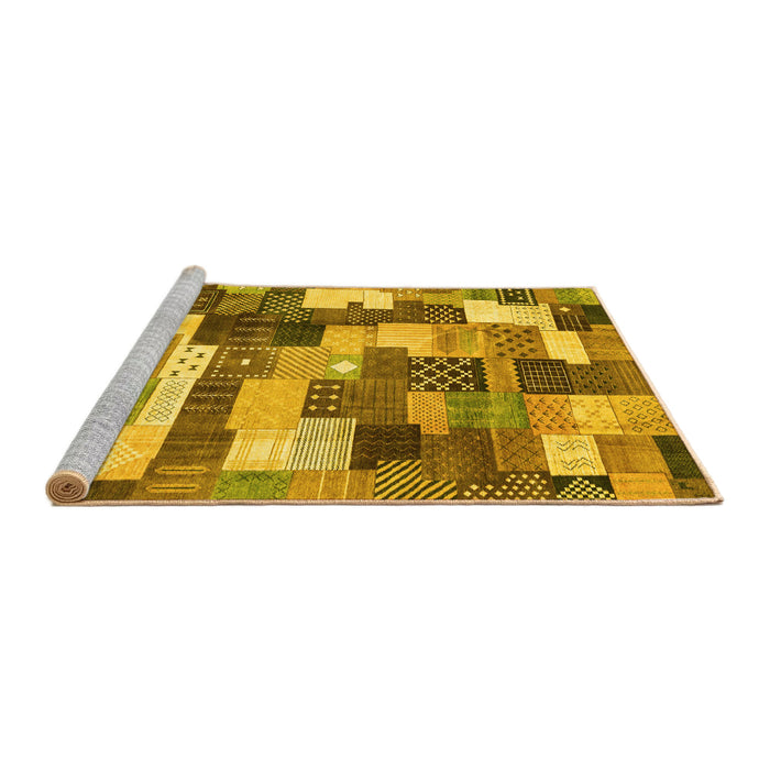 Sideview of Machine Washable Checkered Yellow Modern Rug, wshabs3367yw