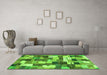 Machine Washable Checkered Green Modern Area Rugs in a Living Room,, wshabs3367grn