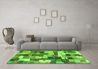 Machine Washable Checkered Green Modern Rug, wshabs3367grn