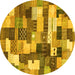 Round Checkered Yellow Modern Rug, abs3367yw