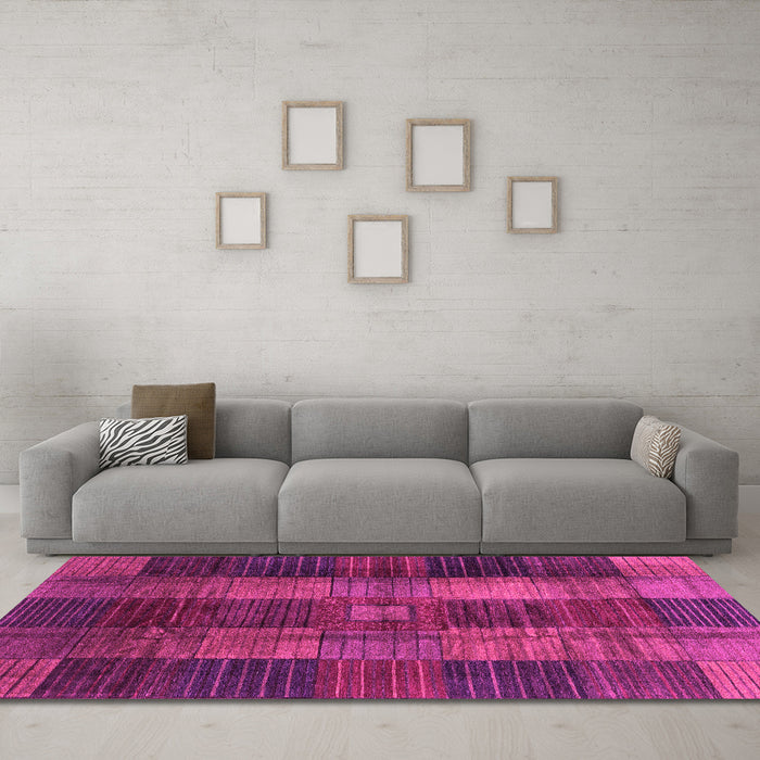 Machine Washable Checkered Pink Modern Rug in a Living Room, wshabs3368pnk