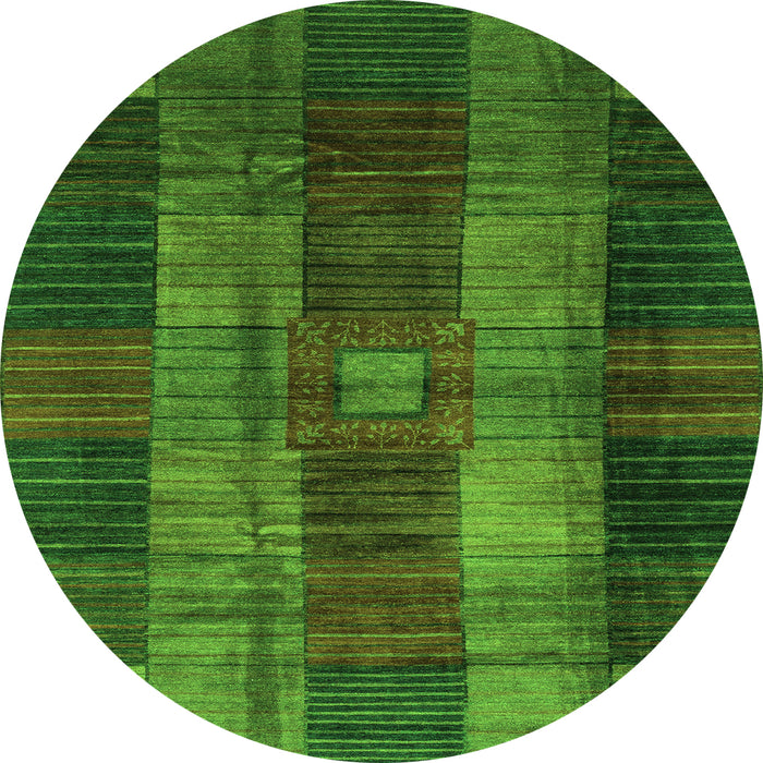 Round Machine Washable Checkered Green Modern Area Rugs, wshabs3368grn