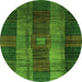 Round Machine Washable Checkered Green Modern Area Rugs, wshabs3368grn