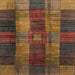 Square Abstract Red Brown Checkered Rug, abs3368