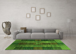Machine Washable Checkered Green Modern Area Rugs in a Living Room,, wshabs3368grn