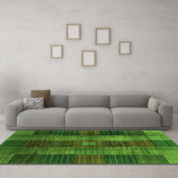 Machine Washable Checkered Green Modern Area Rugs in a Living Room,, wshabs3368grn
