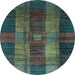 Round Machine Washable Checkered Light Blue Modern Rug, wshabs3368lblu