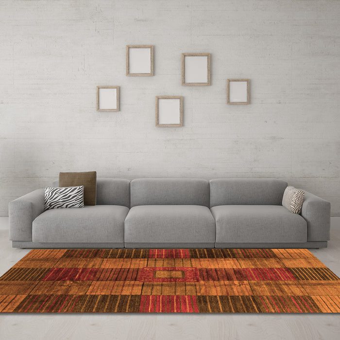 Machine Washable Checkered Orange Modern Area Rugs in a Living Room, wshabs3368org