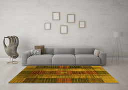 Machine Washable Checkered Yellow Modern Rug in a Living Room, wshabs3368yw