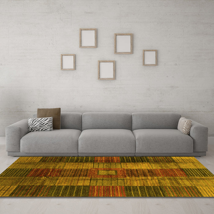 Machine Washable Checkered Yellow Modern Rug in a Living Room, wshabs3368yw