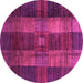 Round Checkered Pink Modern Rug, abs3368pnk