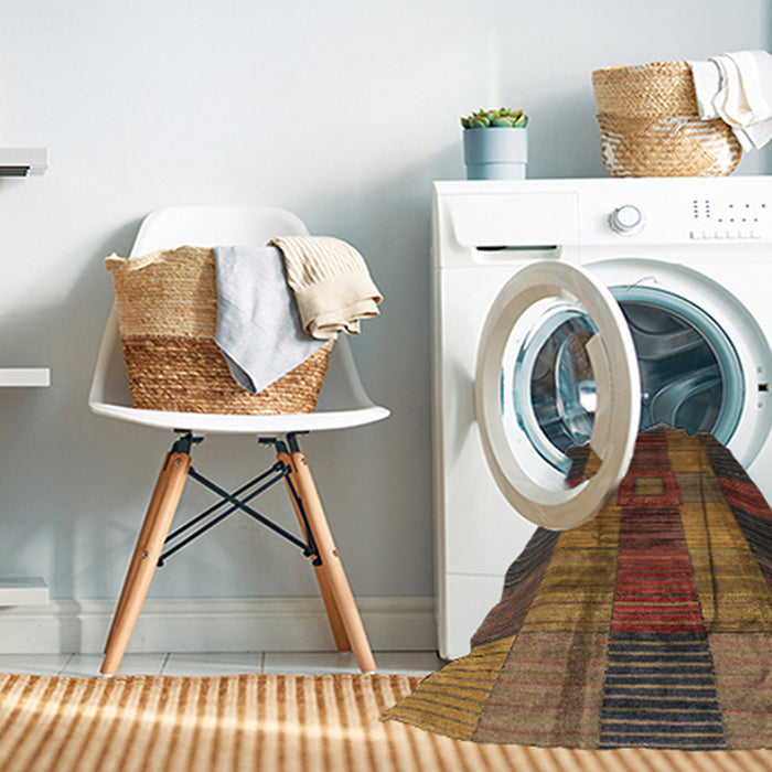 Machine Washable Abstract Red Brown Rug in a Washing Machine, wshabs3368