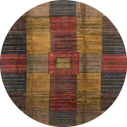 Round Abstract Red Brown Checkered Rug, abs3368
