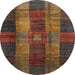 Round Abstract Red Brown Checkered Rug, abs3368