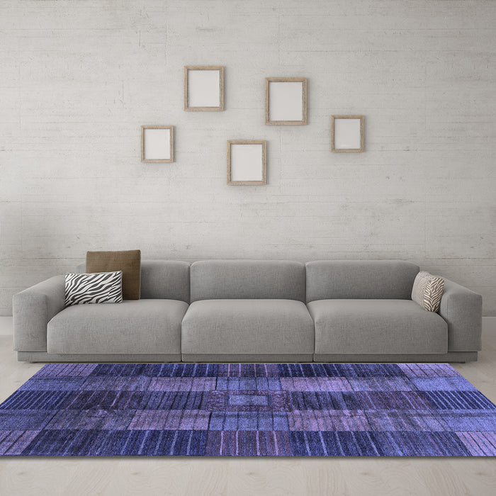 Machine Washable Checkered Blue Modern Rug in a Living Room, wshabs3368blu