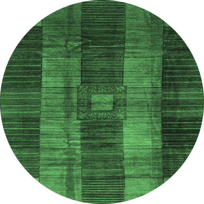 Round Machine Washable Checkered Emerald Green Modern Area Rugs, wshabs3368emgrn