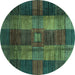 Round Checkered Turquoise Modern Rug, abs3368turq