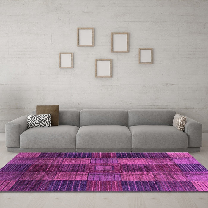 Machine Washable Checkered Purple Modern Area Rugs in a Living Room, wshabs3368pur