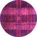 Round Machine Washable Checkered Pink Modern Rug, wshabs3368pnk