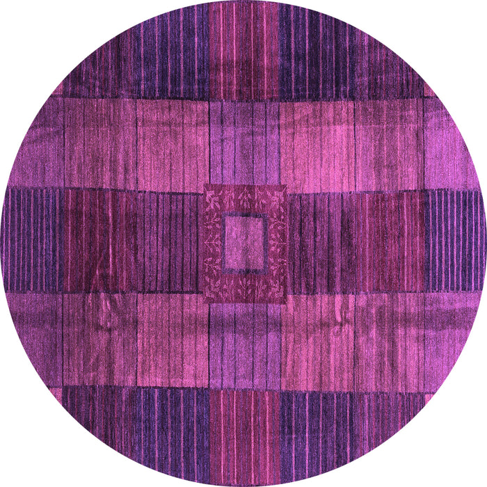 Round Machine Washable Checkered Purple Modern Area Rugs, wshabs3368pur