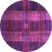 Round Machine Washable Checkered Purple Modern Area Rugs, wshabs3368pur
