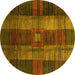 Round Checkered Yellow Modern Rug, abs3368yw