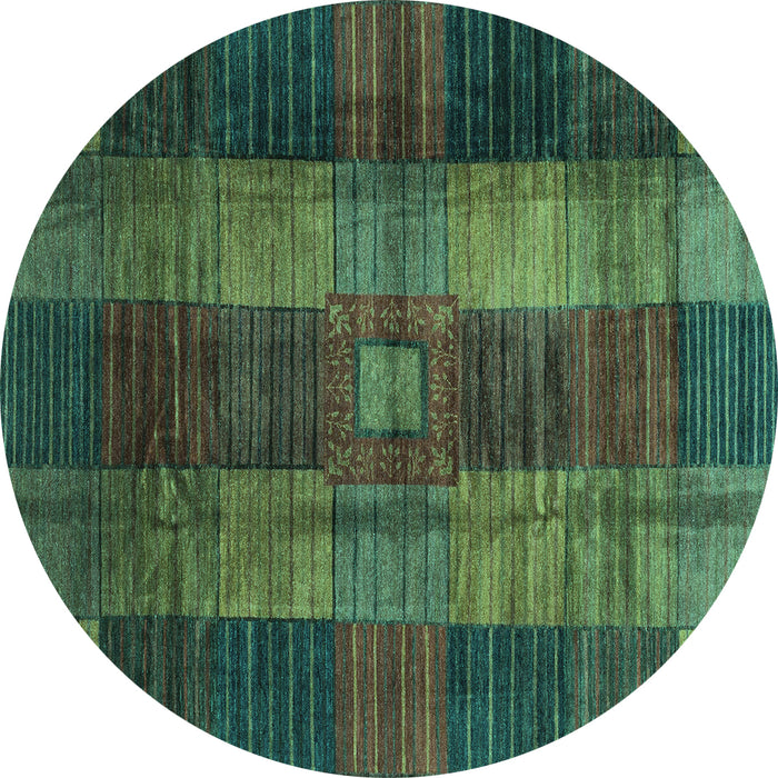 Round Machine Washable Checkered Turquoise Modern Area Rugs, wshabs3368turq