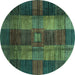 Round Machine Washable Checkered Turquoise Modern Area Rugs, wshabs3368turq