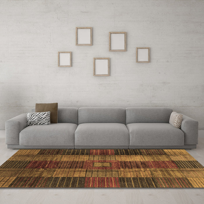 Machine Washable Checkered Brown Modern Rug in a Living Room,, wshabs3368brn