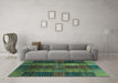 Machine Washable Checkered Turquoise Modern Area Rugs in a Living Room,, wshabs3368turq