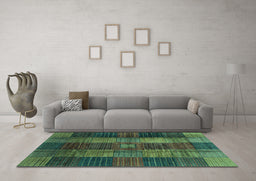 Machine Washable Checkered Turquoise Modern Area Rugs in a Living Room,, wshabs3368turq