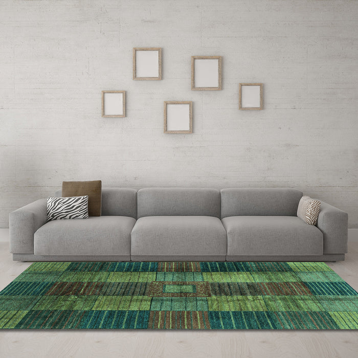 Machine Washable Checkered Turquoise Modern Area Rugs in a Living Room,, wshabs3368turq