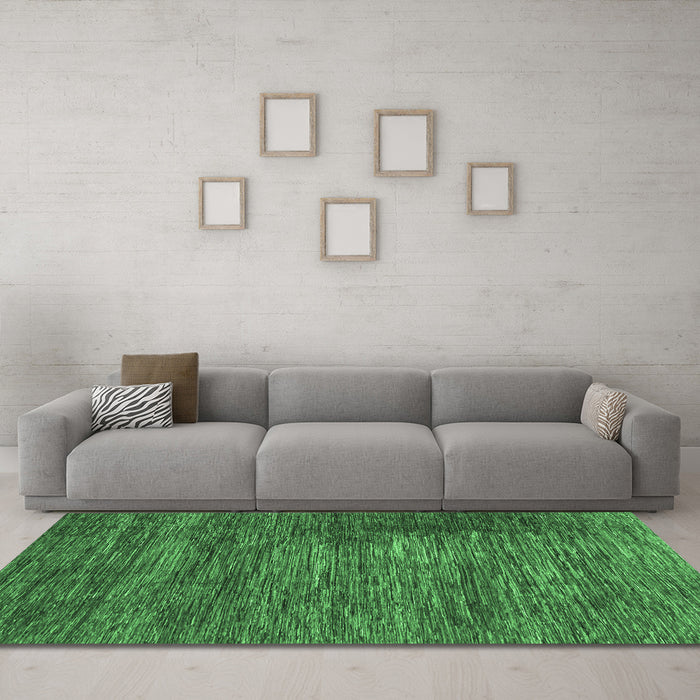 Machine Washable Abstract Emerald Green Modern Area Rugs in a Living Room,, wshabs3369emgrn