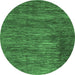 Round Machine Washable Abstract Emerald Green Modern Area Rugs, wshabs3369emgrn