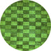 Round Machine Washable Checkered Green Modern Area Rugs, wshabs336grn